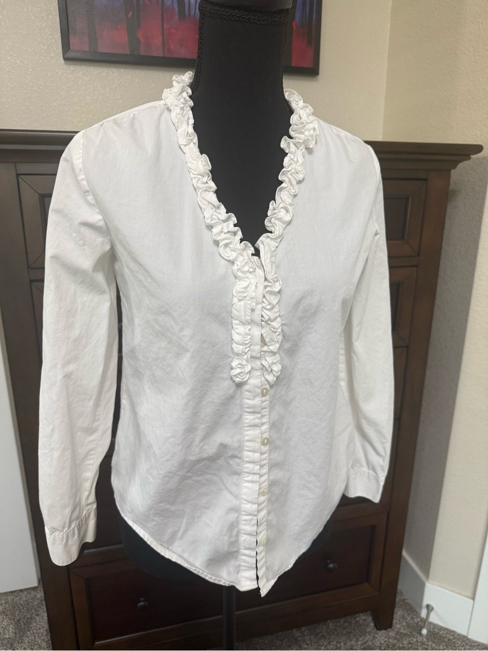 LOFT Classic White Ruffled V-Neck Women's Blouse